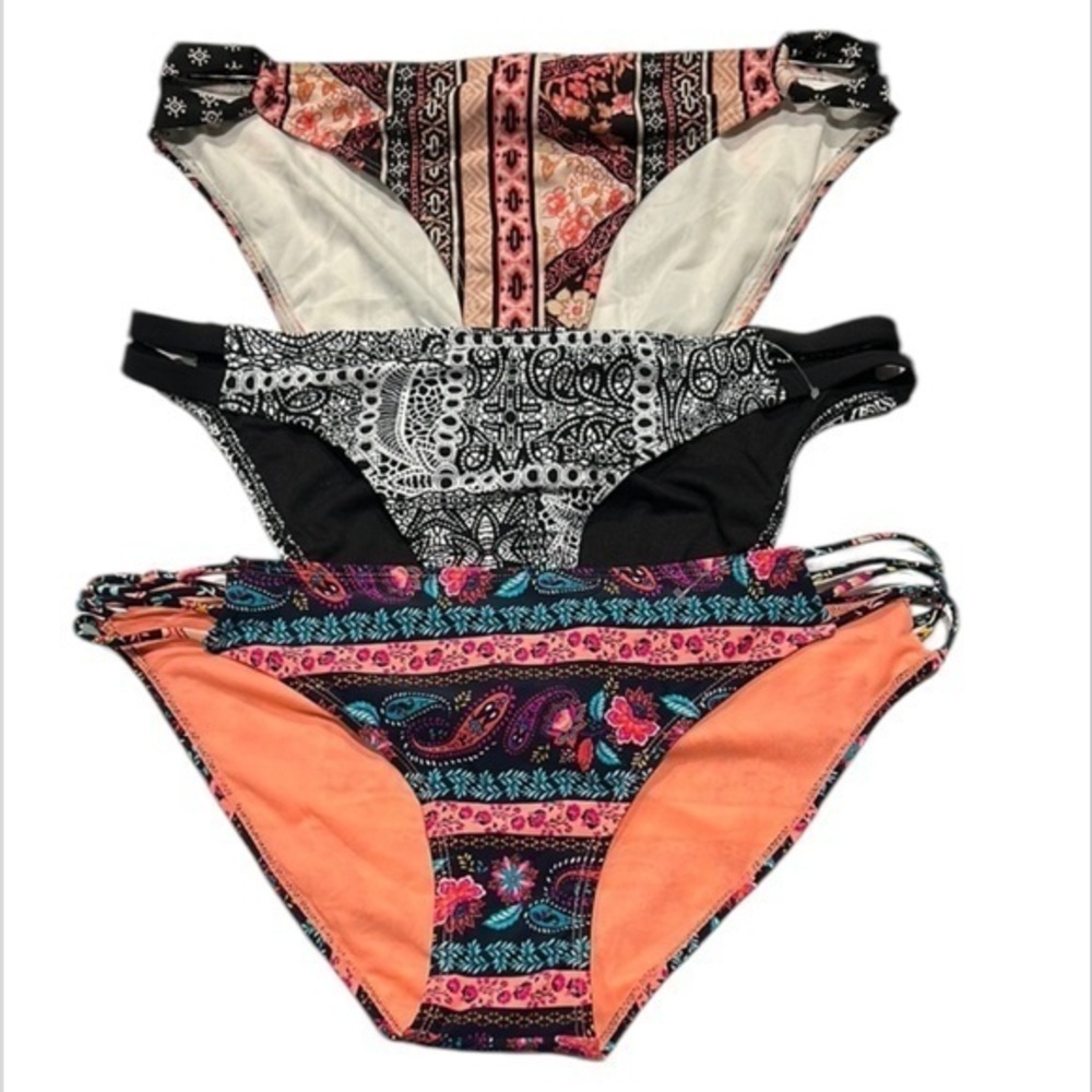 Bikini Swim patterned bottoms size XL bundle of 3 pairs new